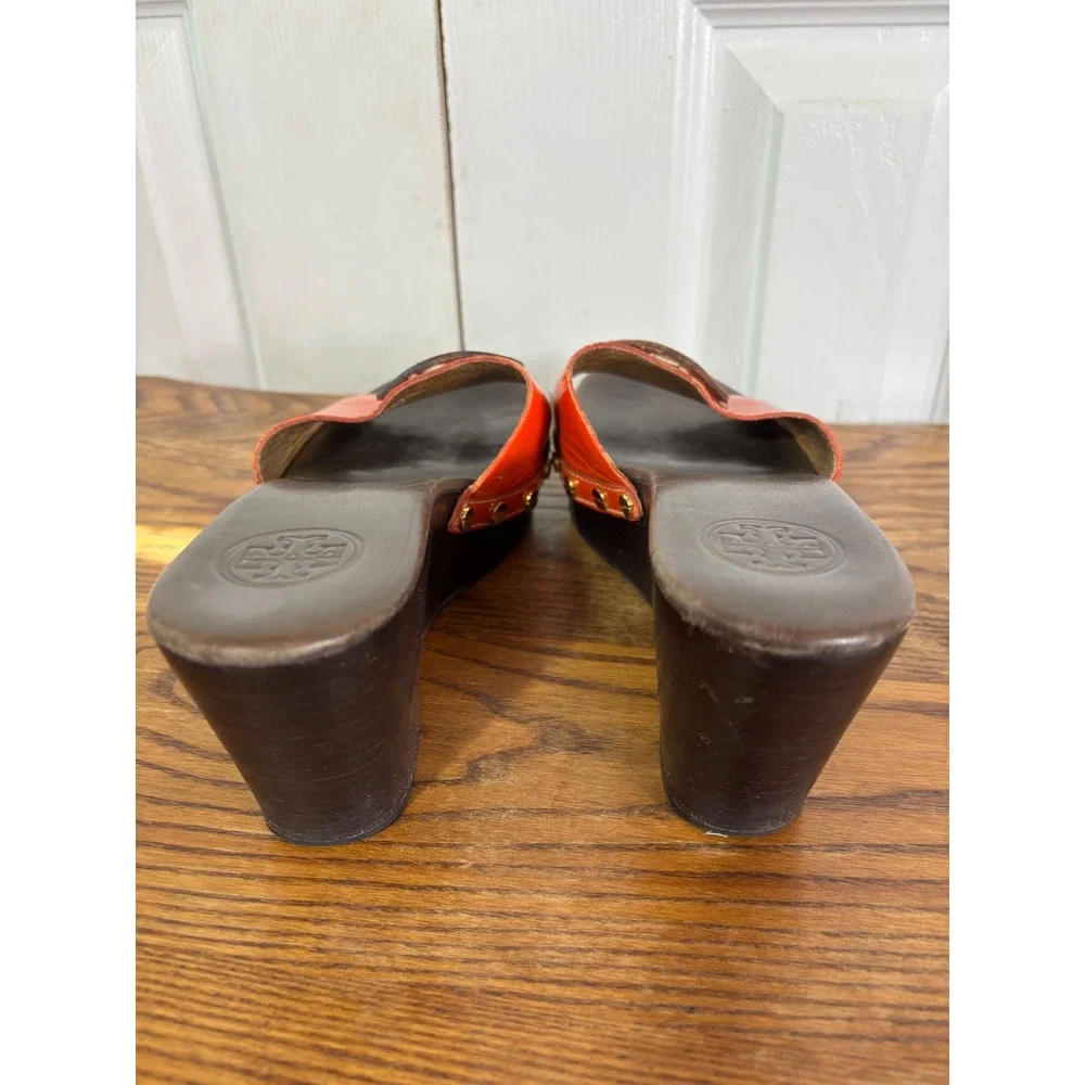 Tory Burch Women's Orange Patent Leather Logo Clog Platform Wedge Slides size‎ 6